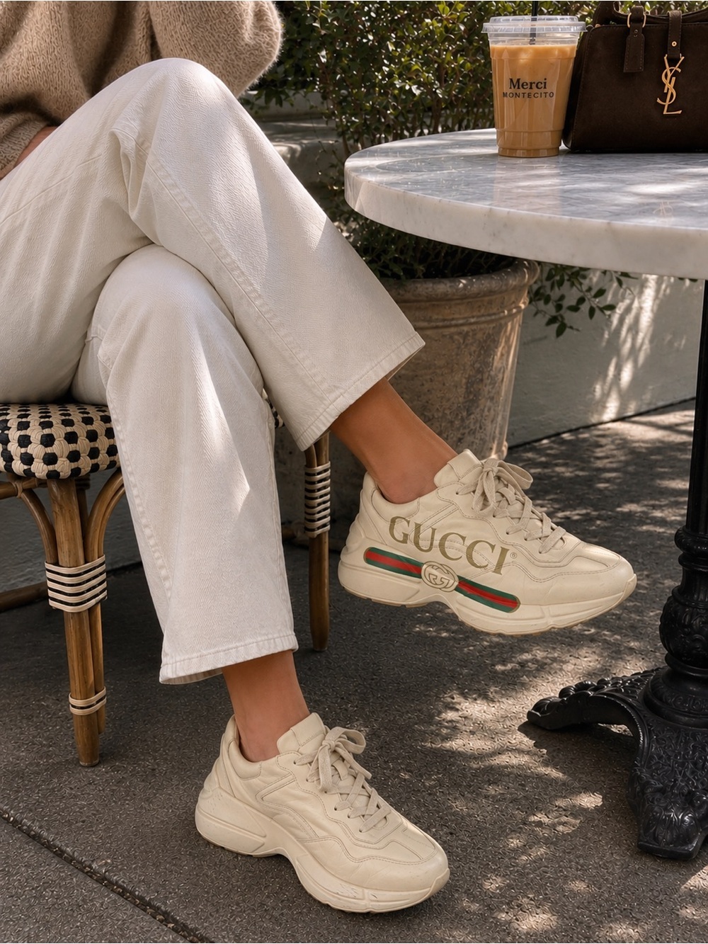 Gucci Rhyton Logo Leather Sneakers Ivory EU 39 Complete Full Set Box Dust Bags